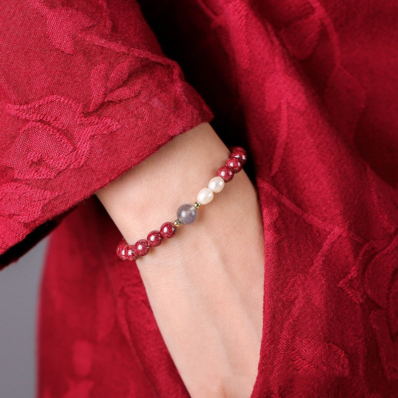 Vermillion Pearl Moonstone Couple Simple Bracelet
