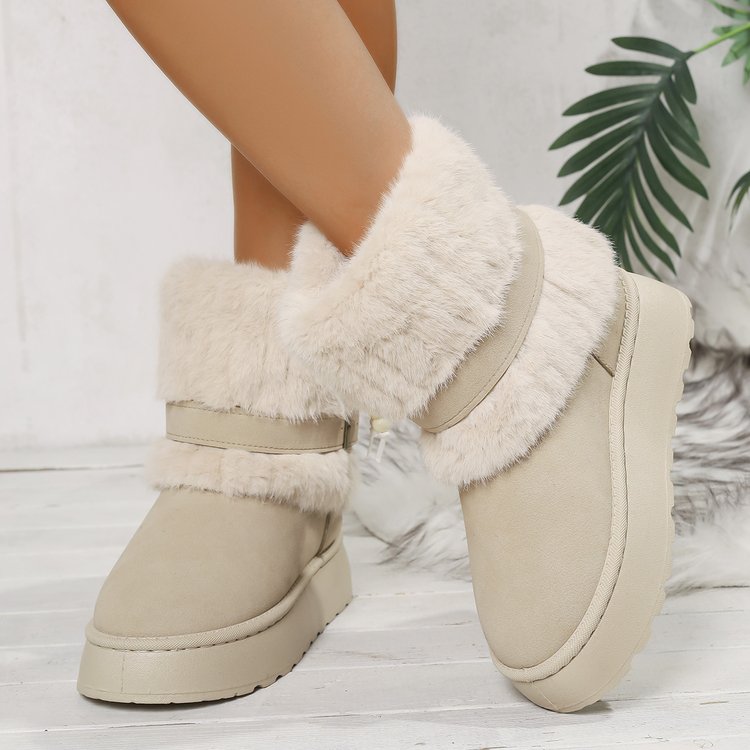 2025 New Fleece Lined Women's Snow Boots, Slip-on Pull-on High Heel Korean Style Hidden Wedge Winter Boots