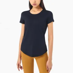 Women's High Elastic Casual Sports Top Short Sleeve T-shirt - Black - View 1
