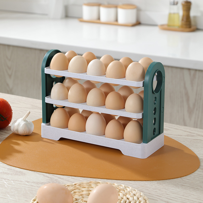 Refrigerator Side Door Egg Storage Box 30 Three-layer Flip Rack - Image 10