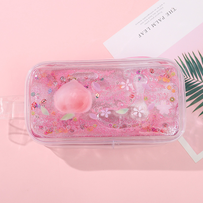 Cute Glitter Quicksand Pencil Case | Peach/Avocado