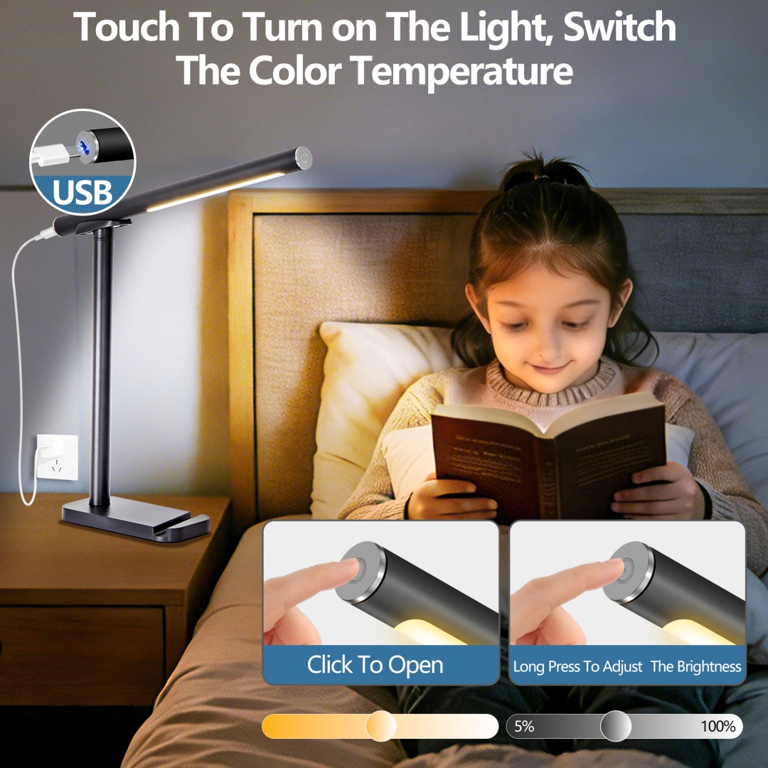 LED Desk Lamp 360 Adjustable, USB Charging Port, 5 Light Modes & Dimmable...