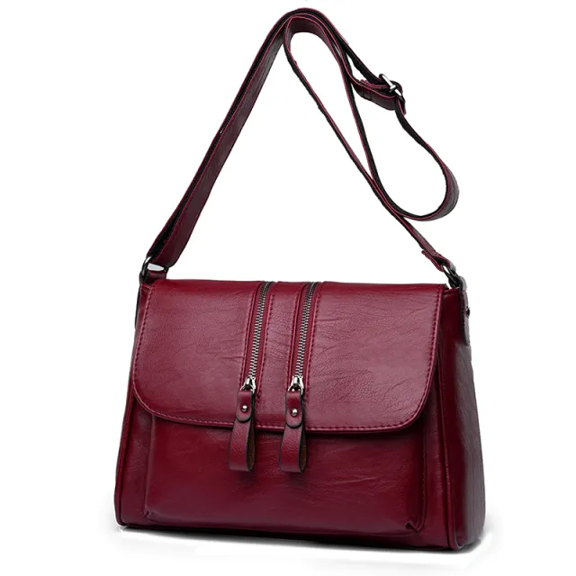 Crossbody Women's Soft Leather Middle aged Mother Bag Red - Shop at LoveMi