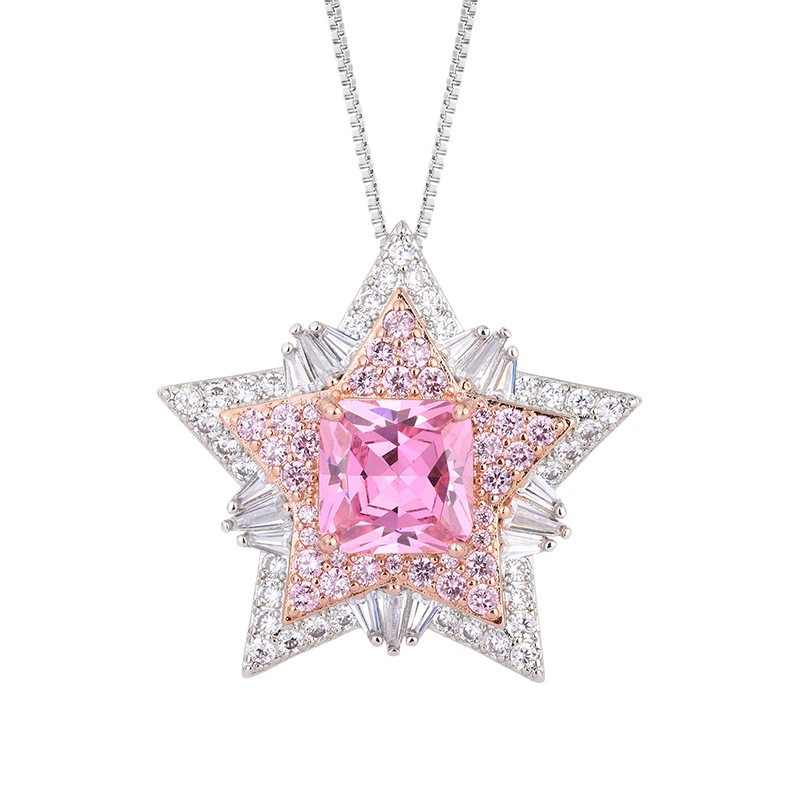 Light Luxury Star Pendant Necklace For Women, Square Cut Honey Yellow Tone Simulated Zirconia Full Pave Rhinestone Thin Snake Chain Clavicle Chain Elegant Business Party Accessories — view 2