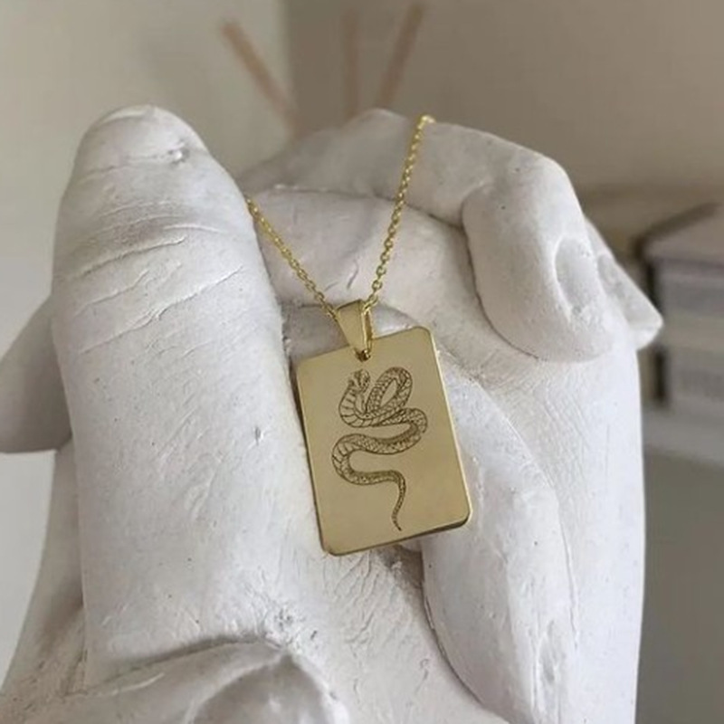Double Sided Snake Square Necklace Electroplated 18k Gold