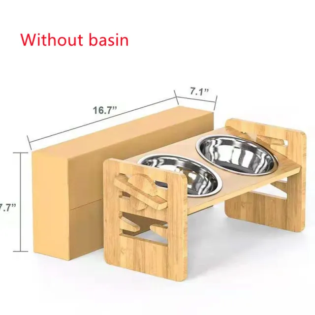 Dog Rice Stainless Steel Double Bowl Folding Wood Color - Shop at LoveMi