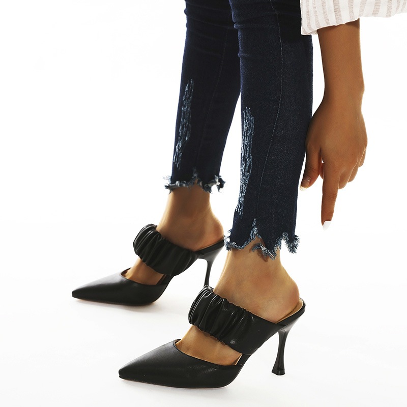 All-match Pointed-toe Stiletto High-heeled Baotou Half Slippers