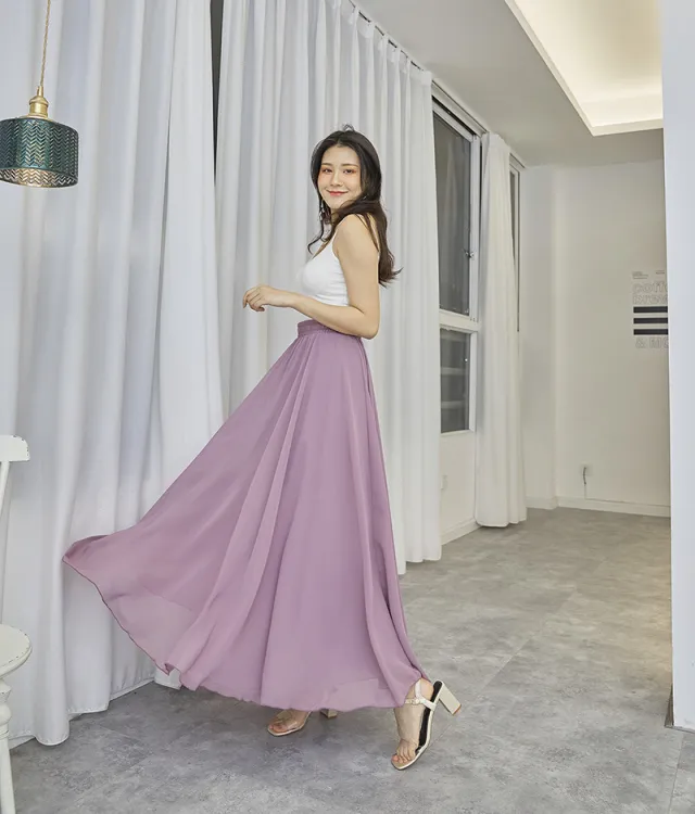 Ladies Chiffon Beach Mid length Skirt Pink Purple - Shop at LoveMi