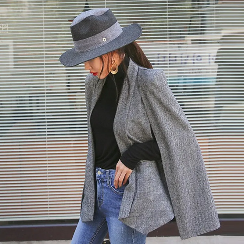Mid Length Slim Fit Cape Cape Blazer - Grey