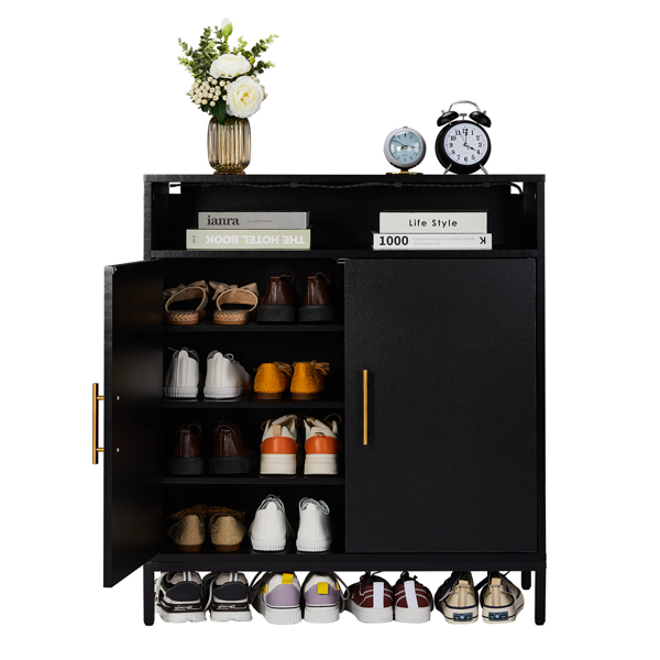 Double Door 6-Layer Shoe Cabinet With High Foot LED Lights Particle Board... 7