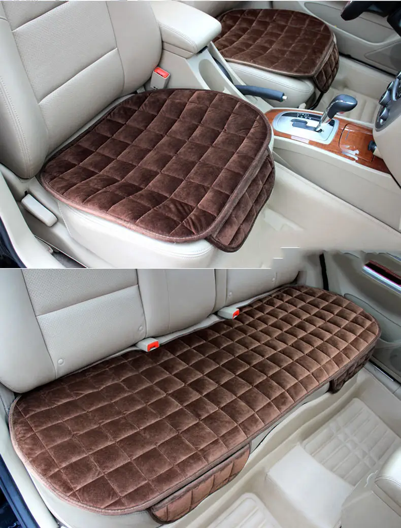 Car Seat Cushion Checkered Embroidered Plush Non-slip