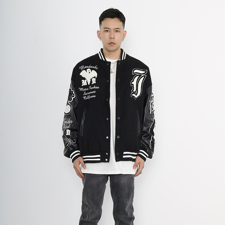 New Embroidered Letter Baseball Uniform Men's Loose PU Leather Jacket — image 1