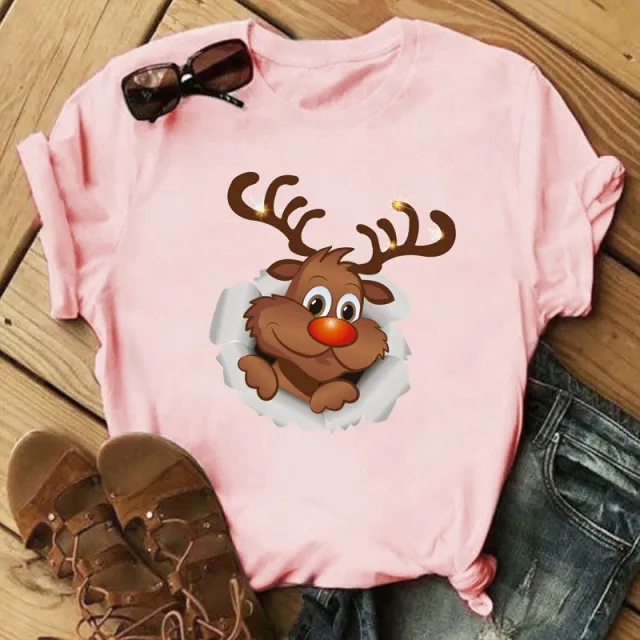 Christmas Print Ladies Short Sleeve 19Style - Shop at LoveMi