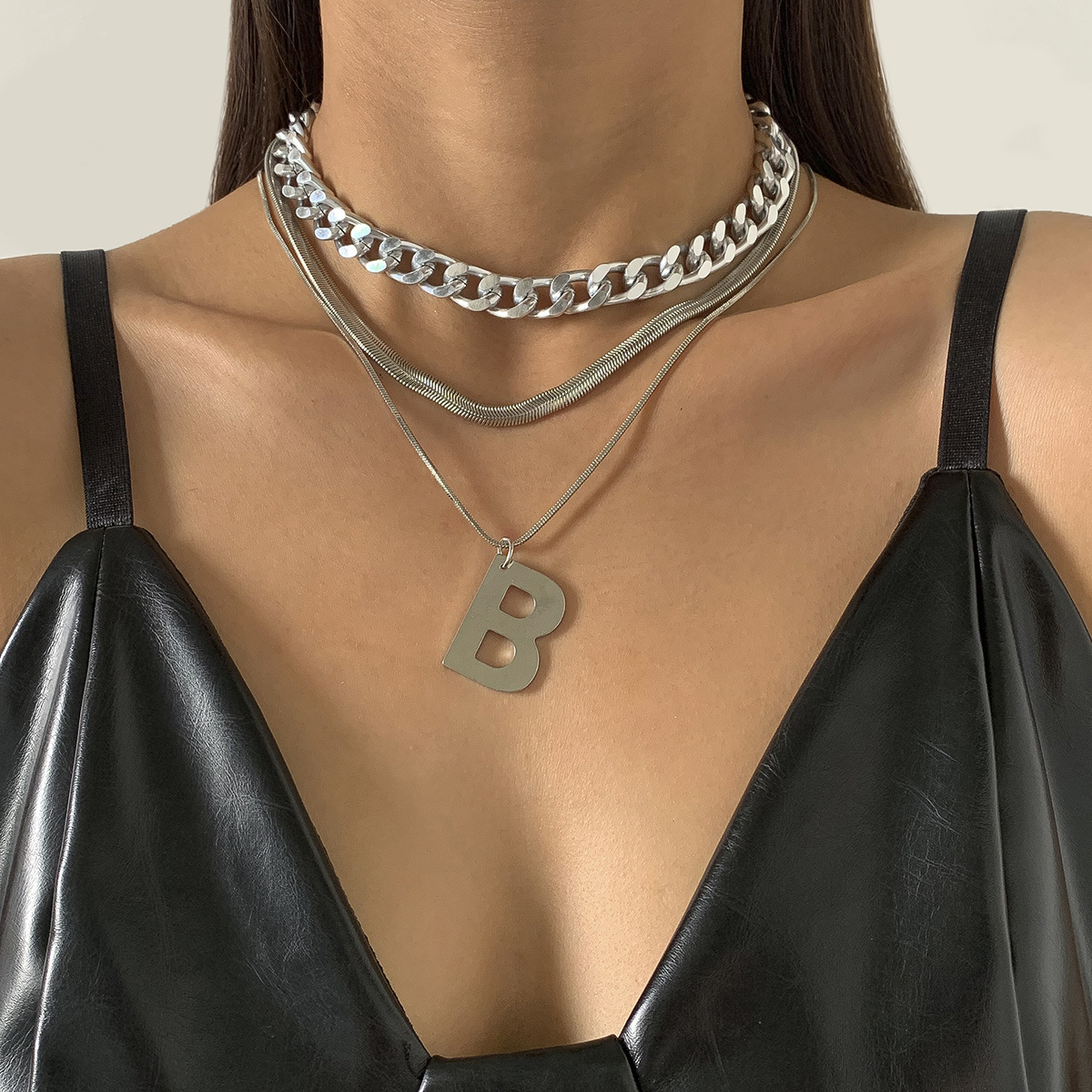 Punk Geometric Letter B Tag Necklace