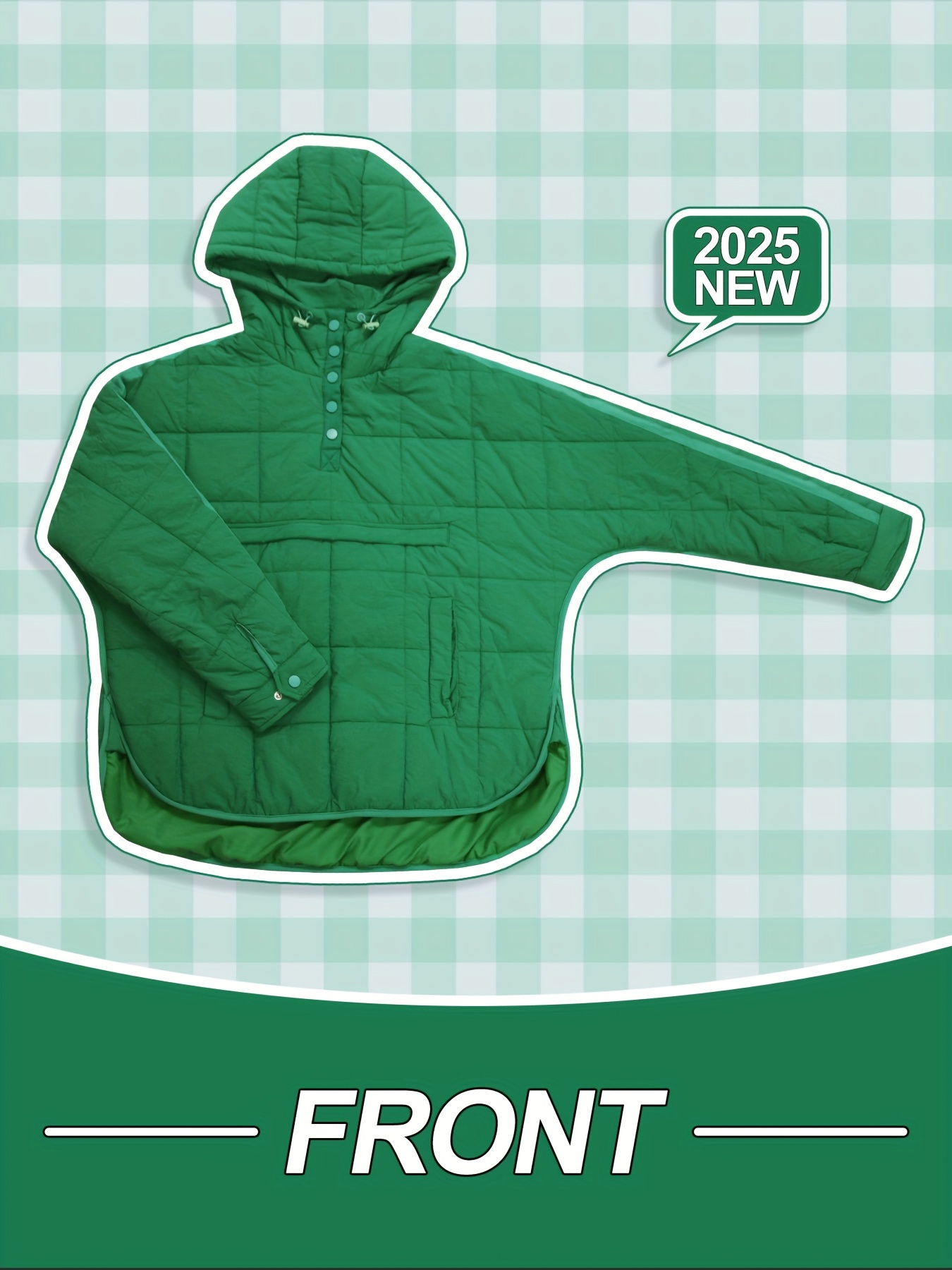 European And American Minimalist Style Plus-size Winter New Top, Hooded Pullover Basic Design, Half-open Snap Button Closure, Small Side Slits, Everyday Versatile Anti-cotton Jacket