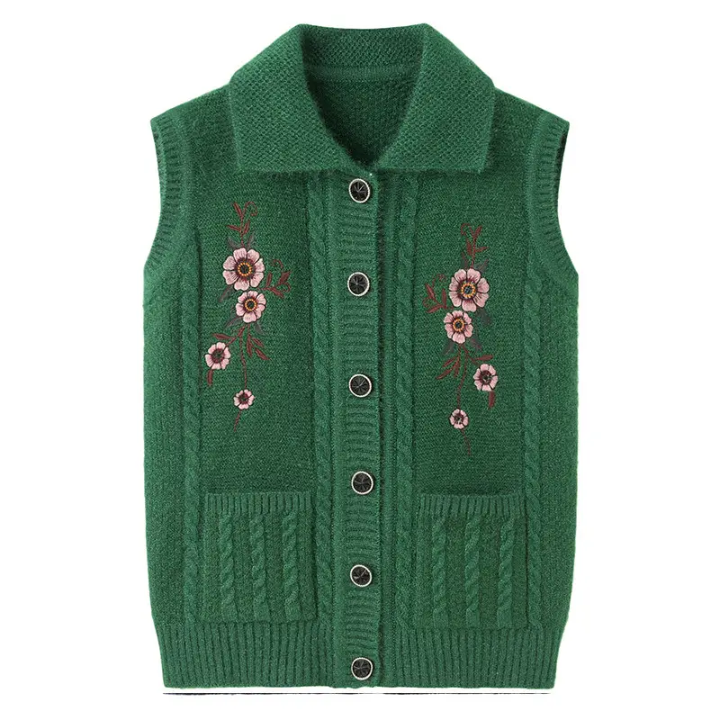 Waistcoat Embroidered Elderly Winter Vest Lapel