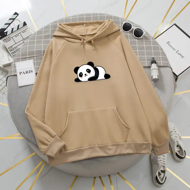 Plus Size Sweater Custom Advertising Shirt Panda Loose Comfortable Hoodie Khaki - Shop at LoveMi