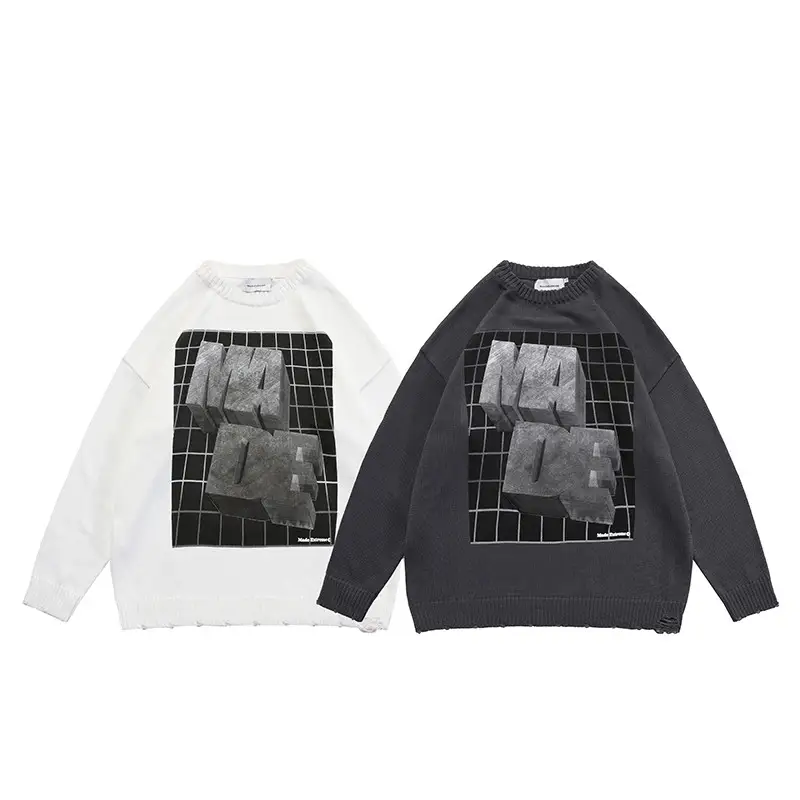 Men's And Women's Loose Three-dimensional Letter Jacquard Sweater