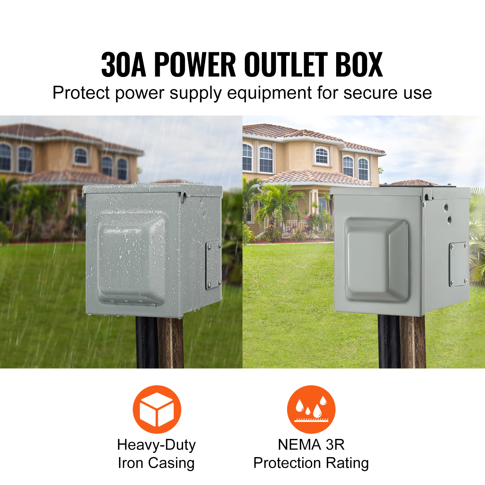 VEVOR 30 Amp RV Power Outlet Box, 125 250 Volt, Enclosed Lockable Outdoor RV Receptacle Box, NEMA TT 30R… image 3