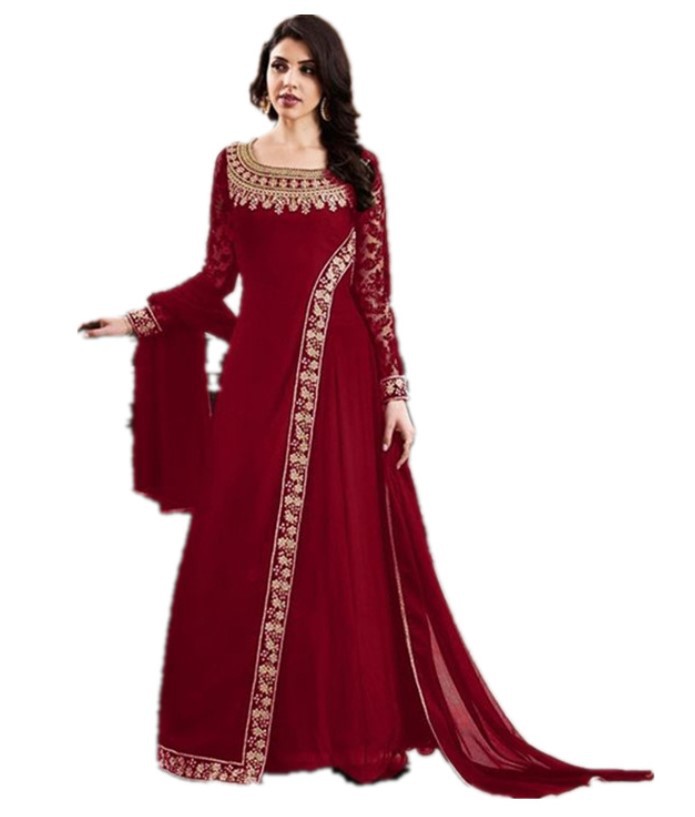 Irregular Long Skirt Round Neck Bronzing Printed Chiffon