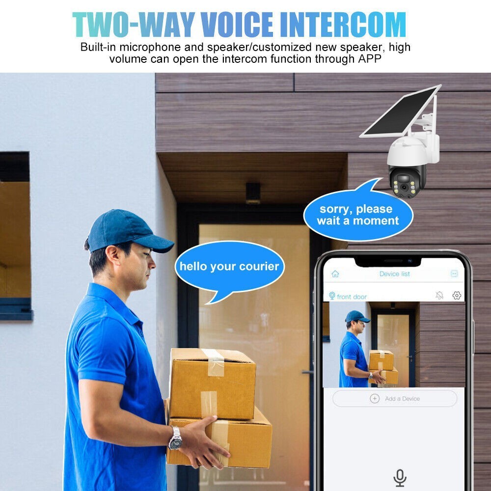 Solar Battery Powered Wireless WiFi Outdoor PanTilt Home Security Camera System