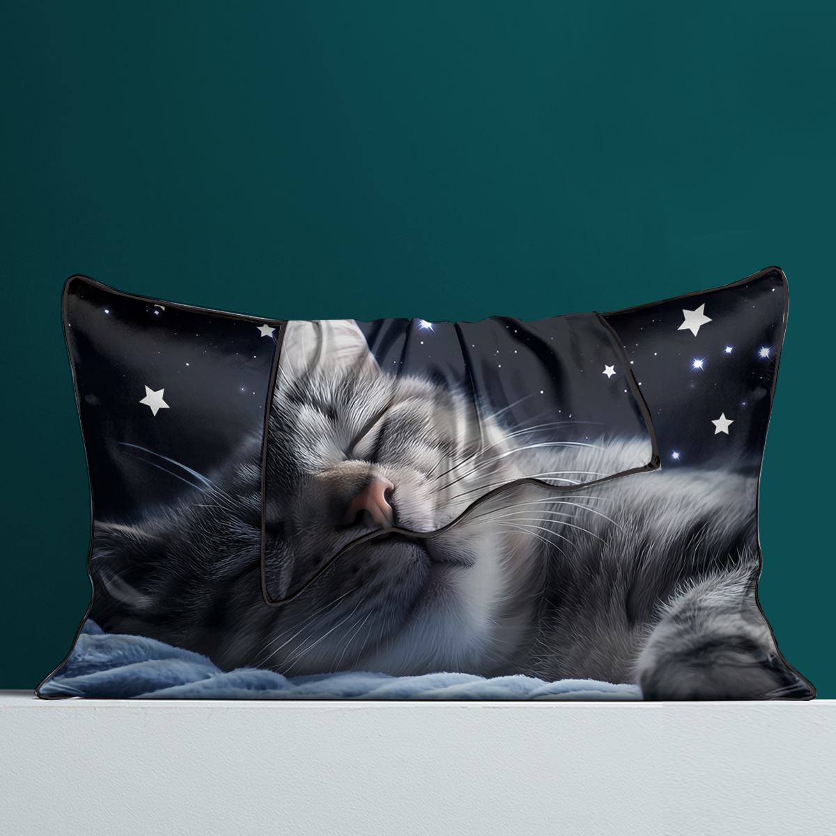 2 Pcs Cats And Starry Sky Art Bedroom Satin Print Soft Skin Friendly Pillowcases Suitable For All Seasons — view 5