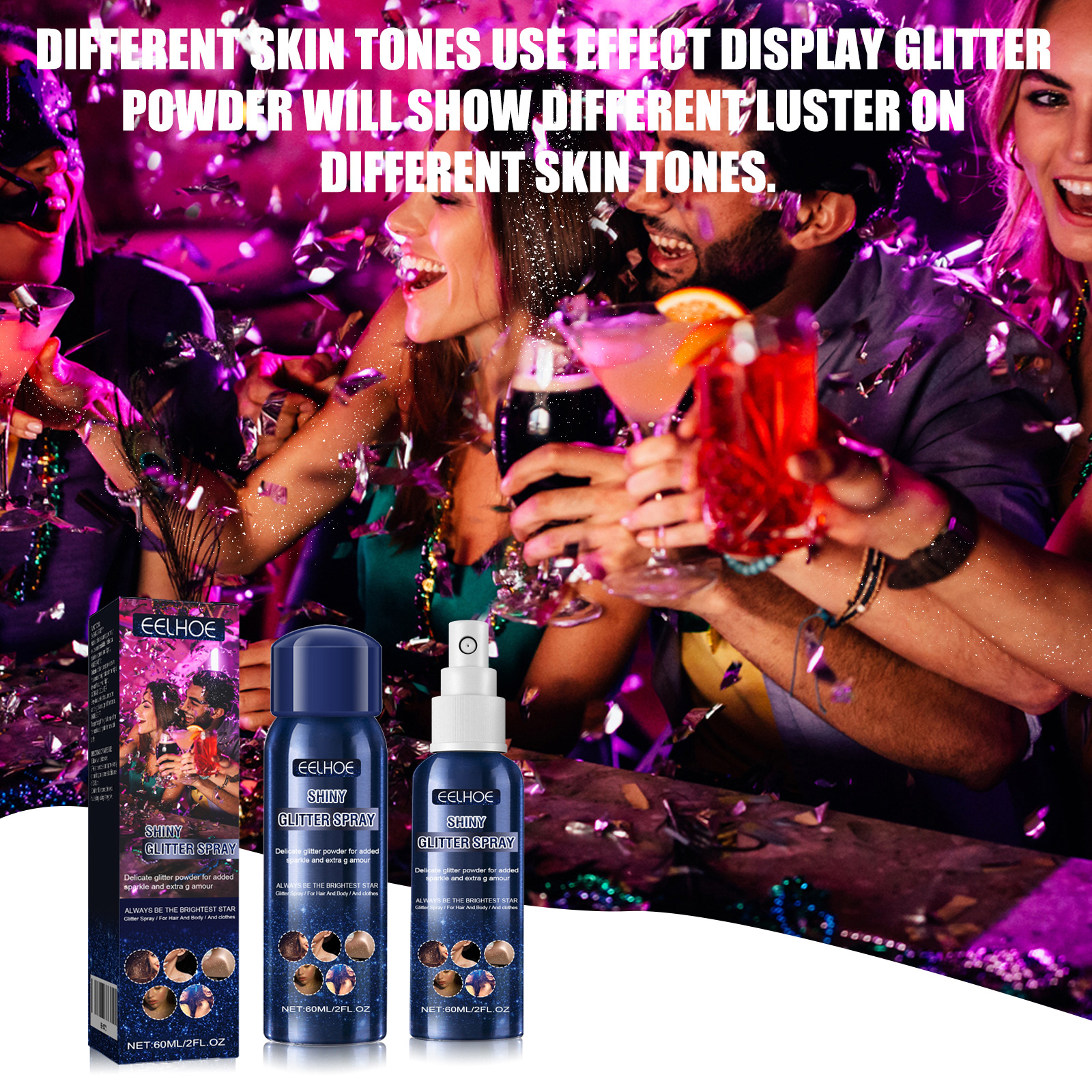 Shiny Glitter Spray, Body Hair Clothes Highlight: Shimmer Spray For Halloween Club Party, Long Lasting Sparkle Glitter For Skin Outfits