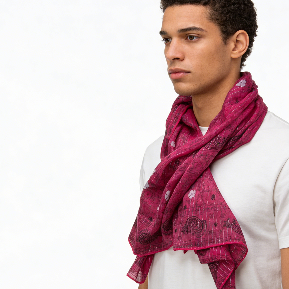 2pcs Hot P Ink Printed Square Scarf ,Oversized Head Wrap,Luxe Look For Evening Wear,Scarf,vacation,daily Life,evening Party,Office Appropriate Subtlety For Women Men - Men's Clothing