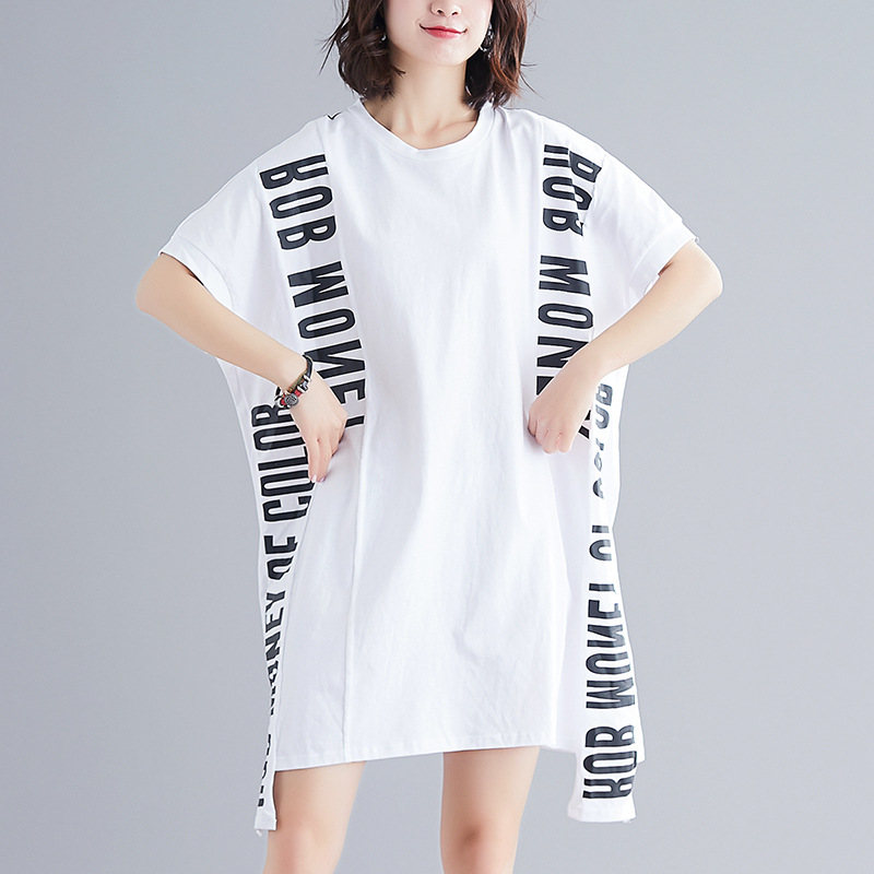 Title 4, Letter Print Bat Midi Dress On Both Sides