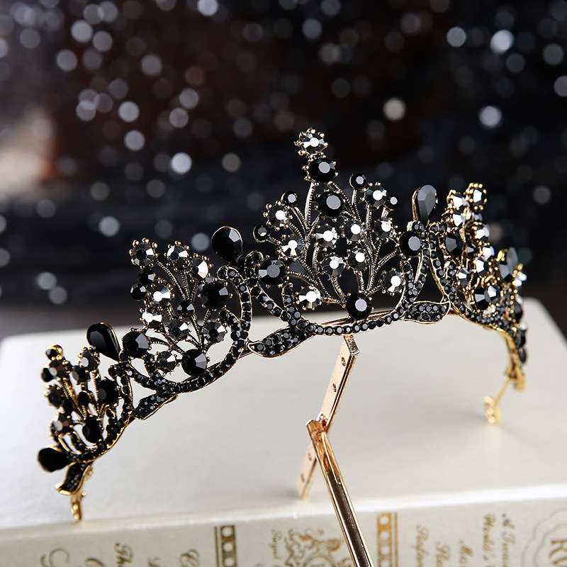 Vintage Black Luxury Crown Bridal Headwear Crown Black Diamond1 - Shop at LoveMi
