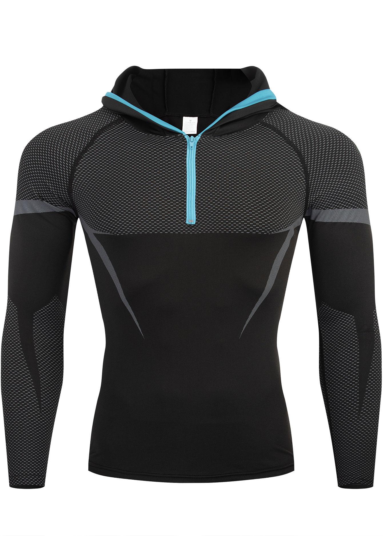 Men Half Zip Hooded Compression Long Sleeve Shirt Black Red Color Block Mesh Spliced Quick Dry Athletic Top Wicking Gym Running Training Fitness Base Layer