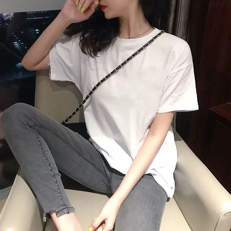 Fashion Women's Loose Solid Color Short Sleeves