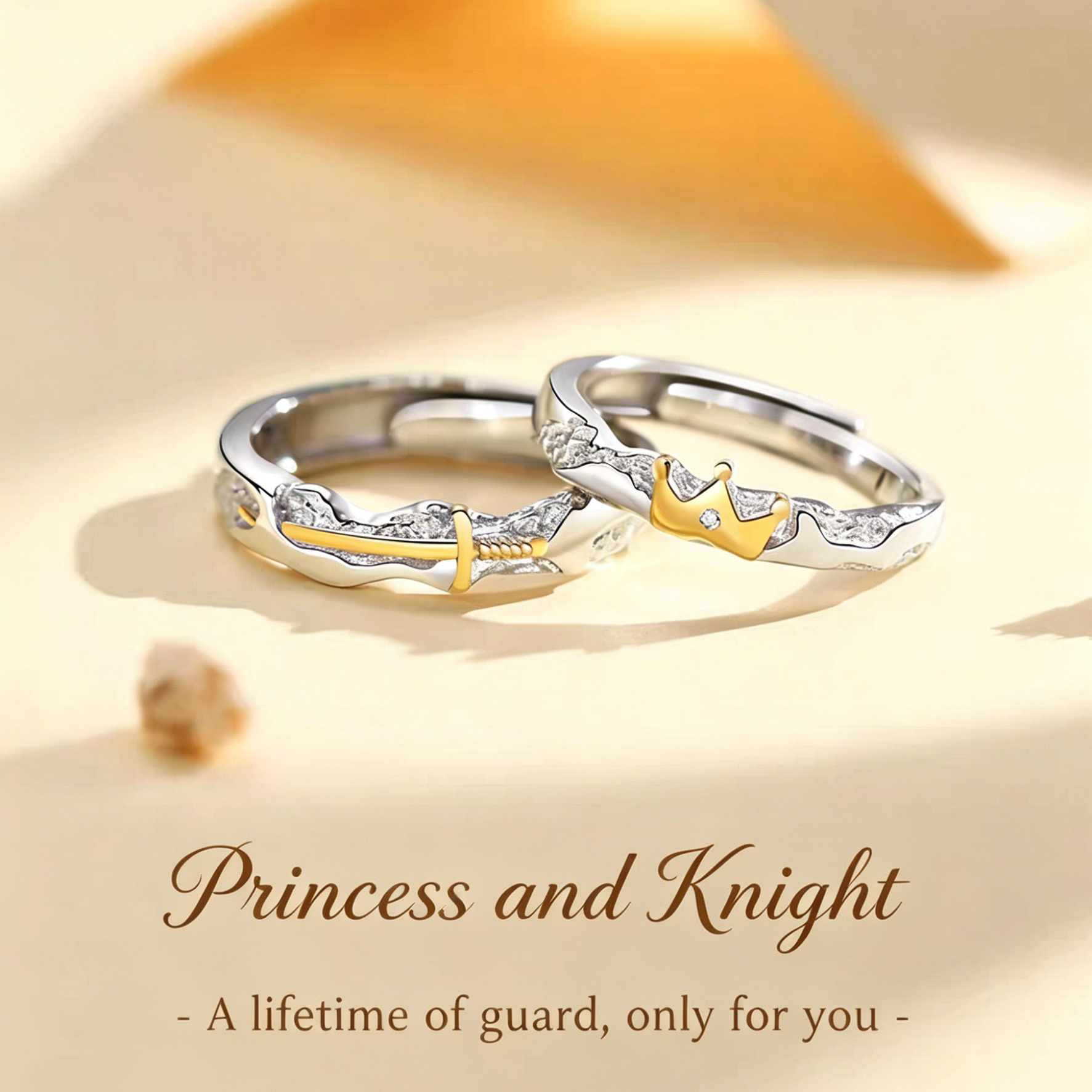 1 Pair 999 Sterling Silver Princess & Knight Couple Rings Adjustable Open Cuff, Romantic Fairytale Design, Ideal Valentine's Day Gift For Lovers