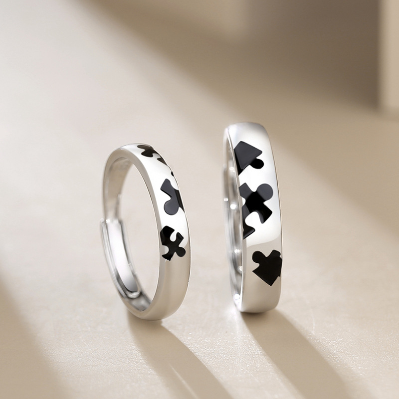 Title 3, 925 Sterling Silver Puzzle Couple Ring Design