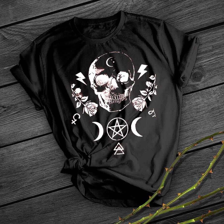 Summer Moon And Skull Black Short Sleeve