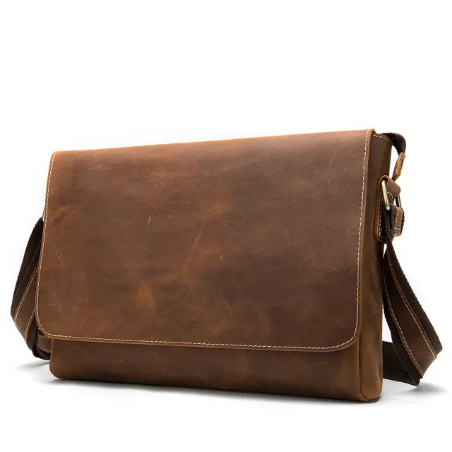 The First Layer Cowhide Shoulder Bag Retro Messenger Bag Brown - Shop at LoveMi