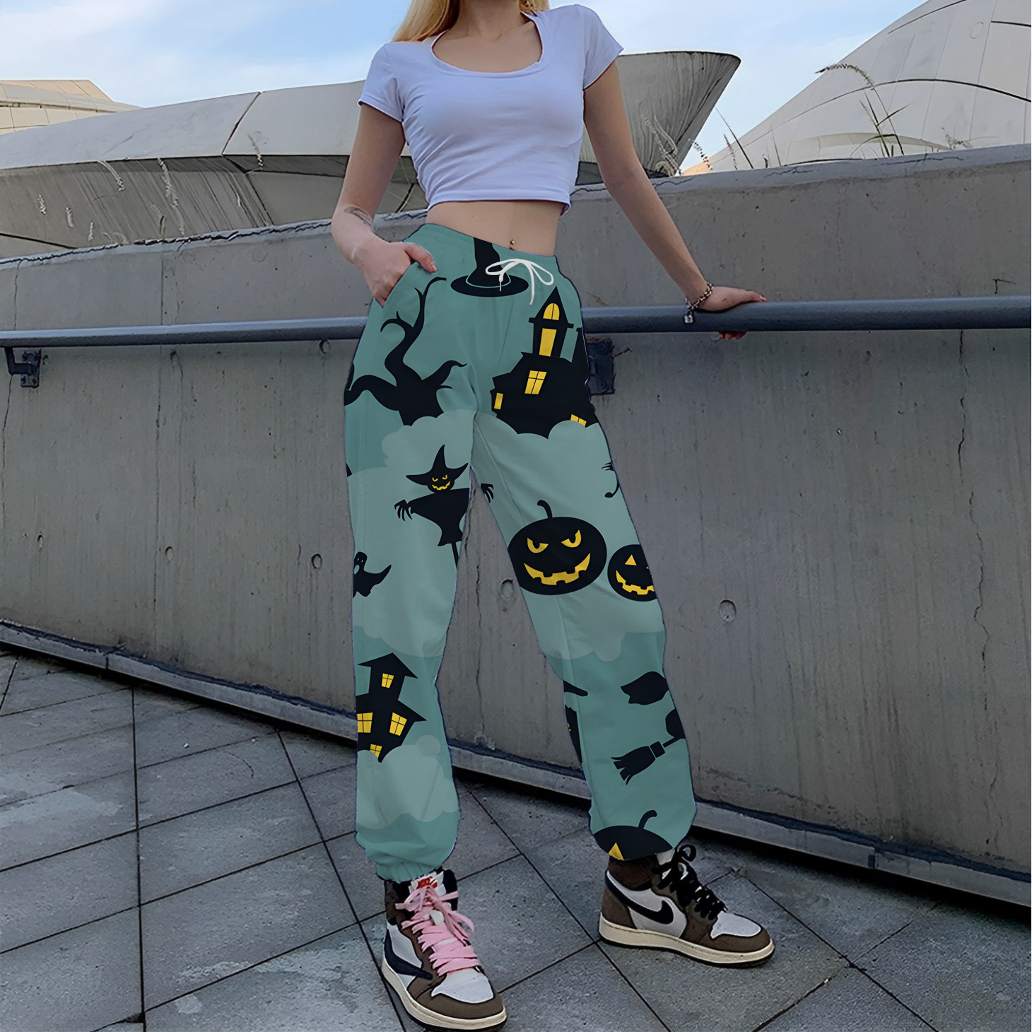 Title 3, Printed Loose Tappered Sports Pants Fashion