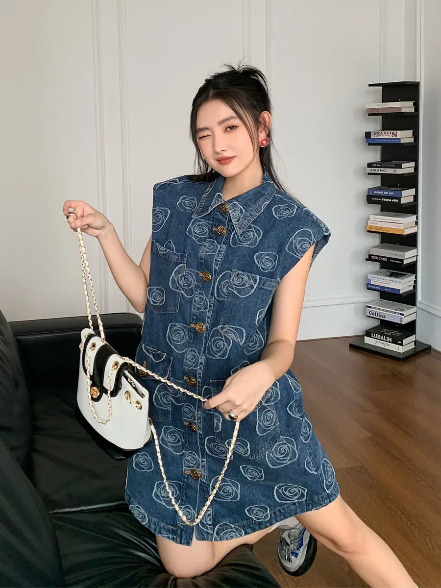 Tooling Style Rose Frosted Loose Slimming Youthful-looking Denim Skirt Summer