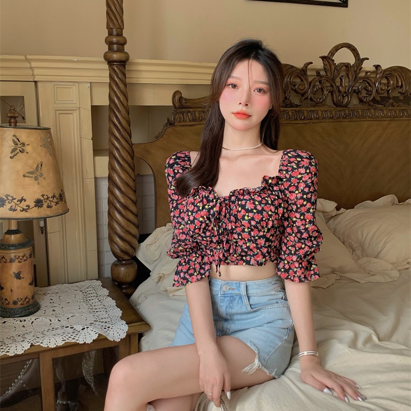 Floral Short Strappy Neckline Shoulder Show