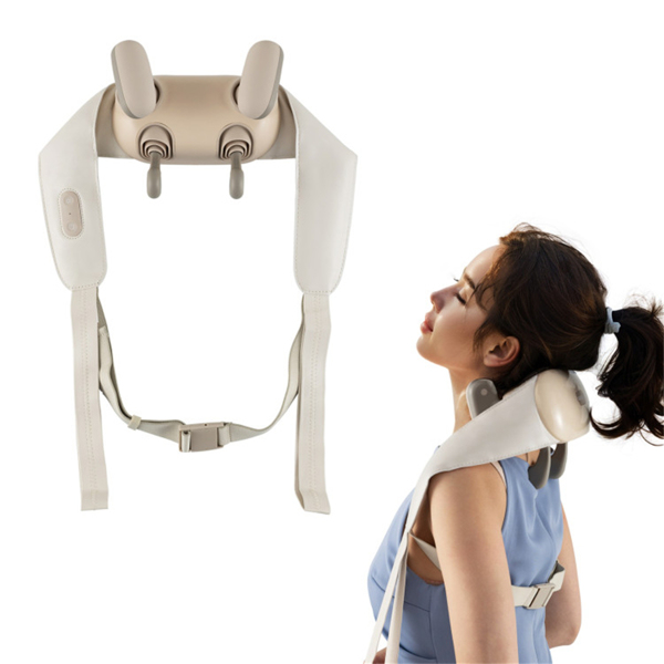 Neck Shoulder Massager - 4D Deep Tissue Kneading, 2 Modes & 2-Level Heat , Hands-Free Straps For Home Office Travel