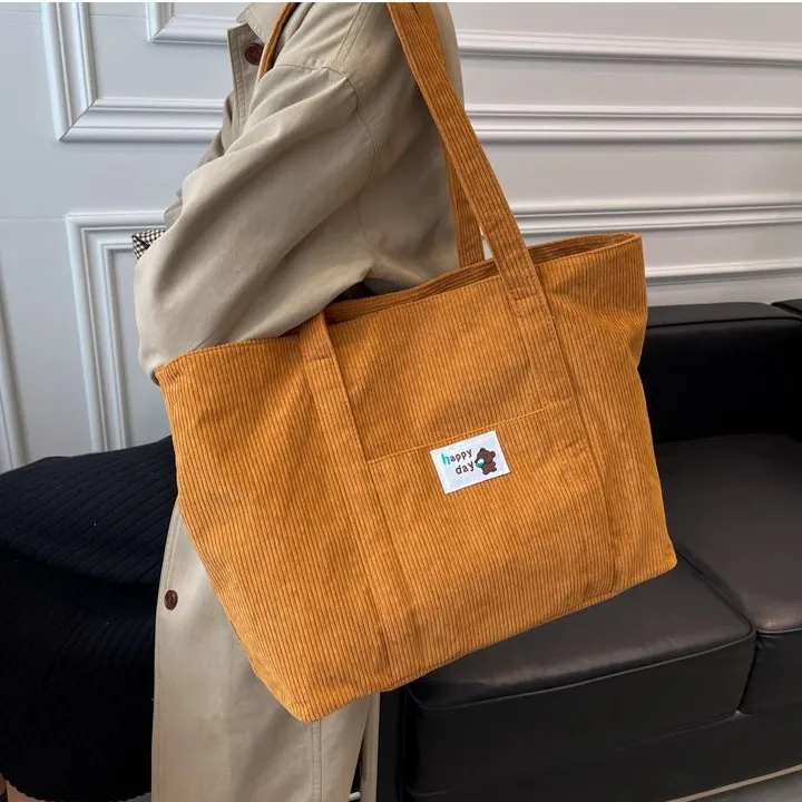 Simple Striped Velvet Large Capacity Shoulder Bag Female - Chocolate