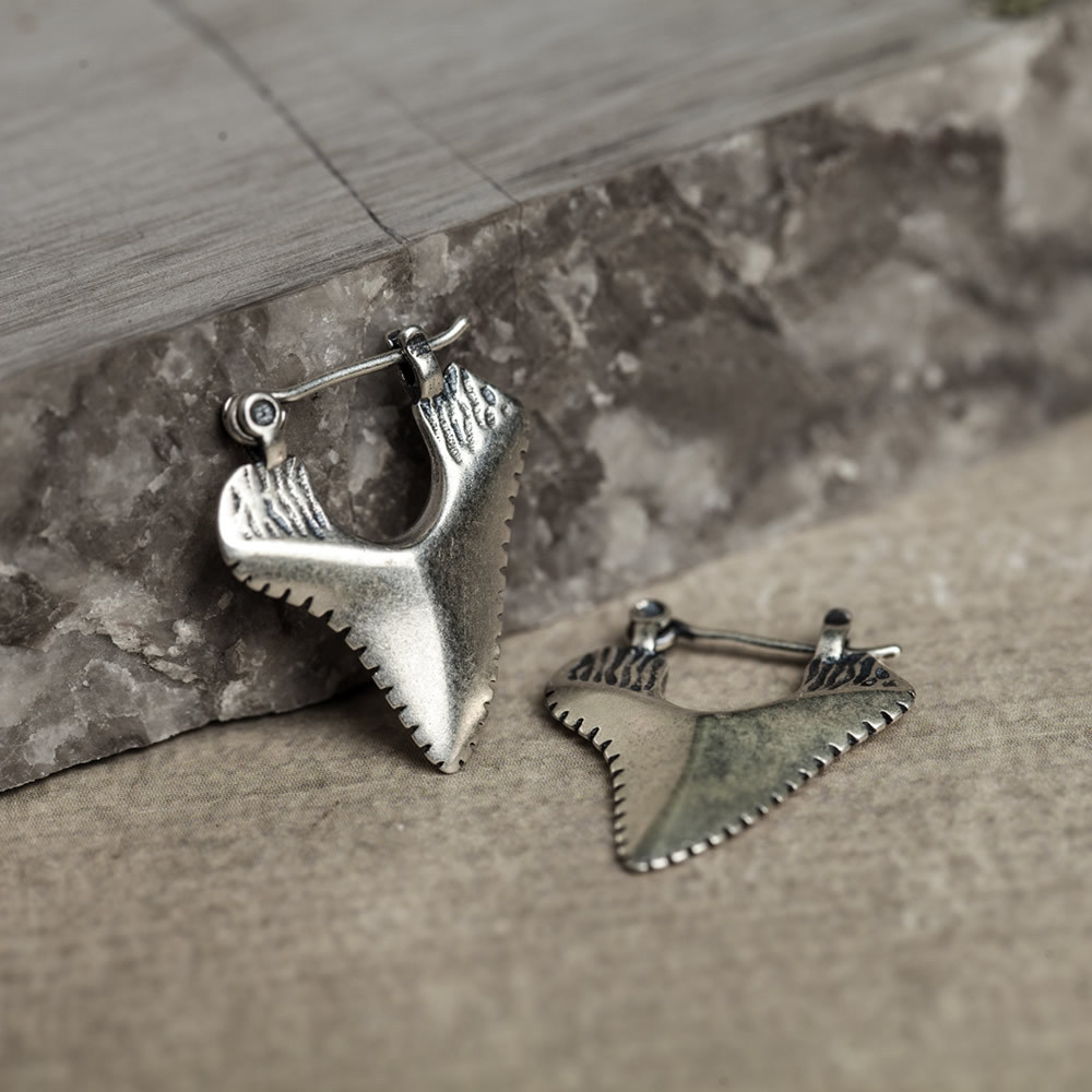 Title 1, 925 Silver Punk Vintage Triangle Shark Earrings...