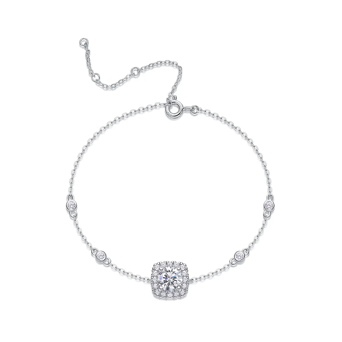 S925 Silver 2.2g 1ct Halo Moissanite Bracelet