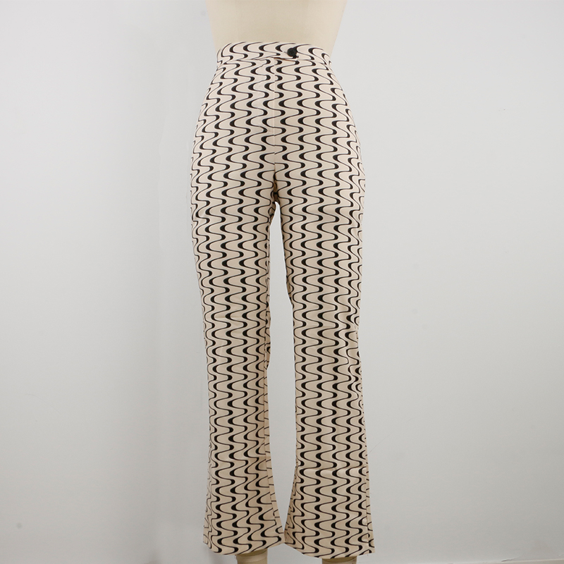 Title 7, Printed Wave Pattern High Waist Casual Pants