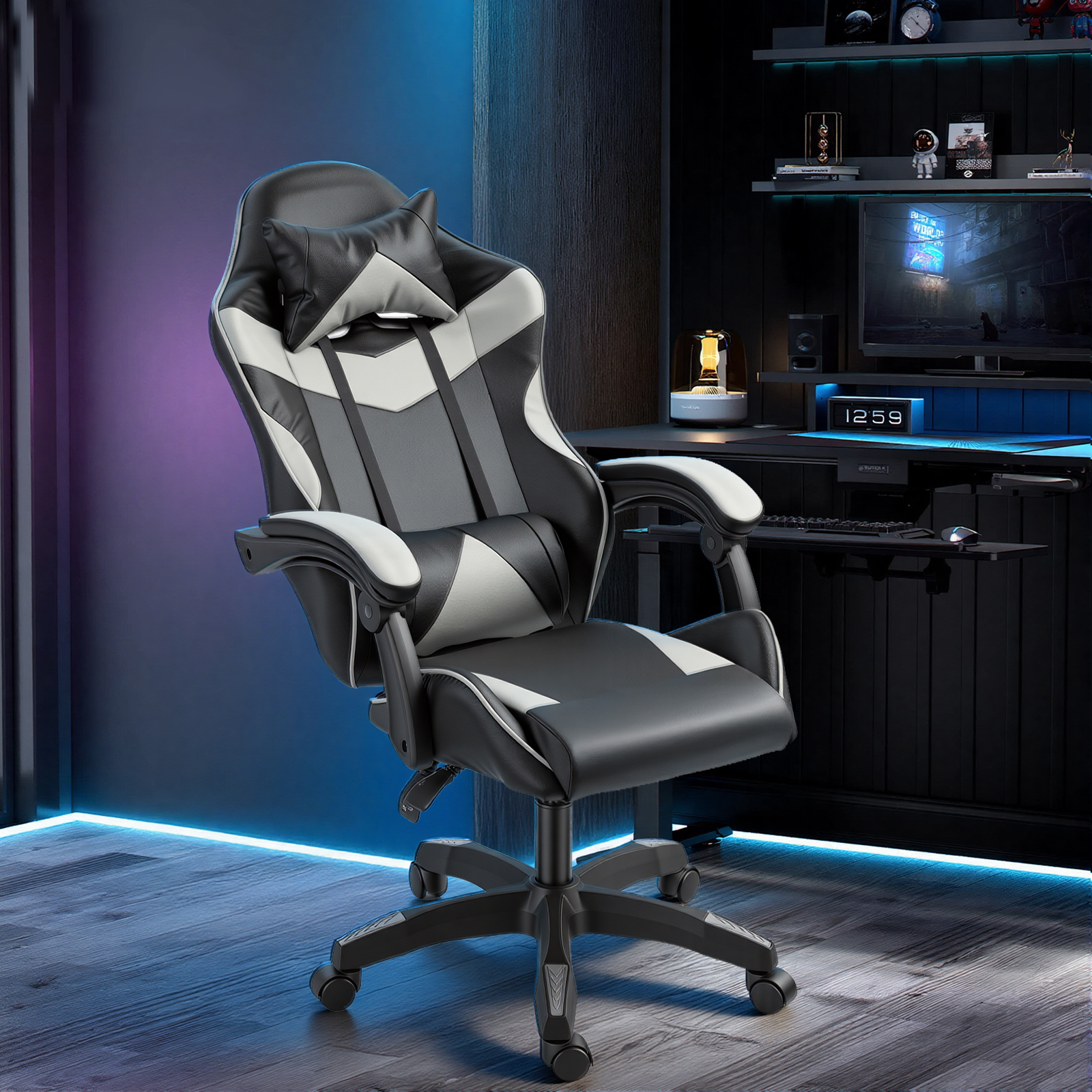 Gaming Reclining Swivel Chair For Adults,Ergonomic Racing PC With Lumbar Support — image 4