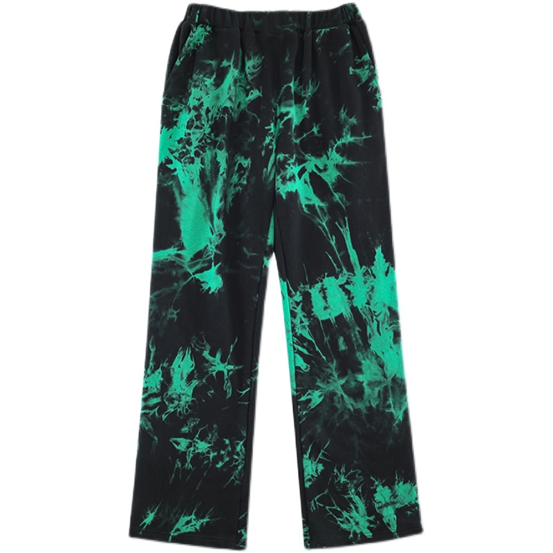 Black And Green Tie Dye Zipper Breasted Pants For Men