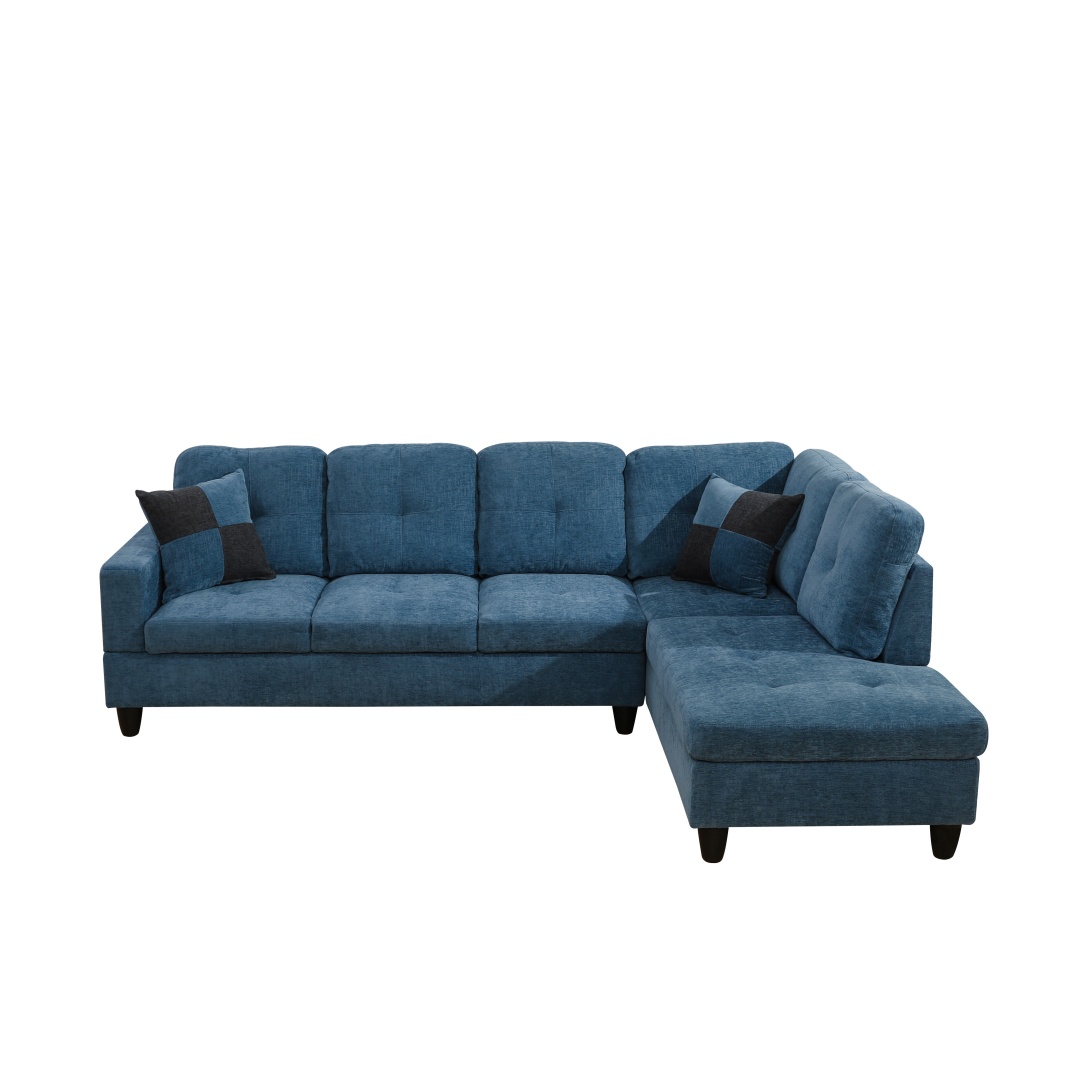 Pickup Only--Blue Flannel 3-Piece Couch Living Room Sofa Set
