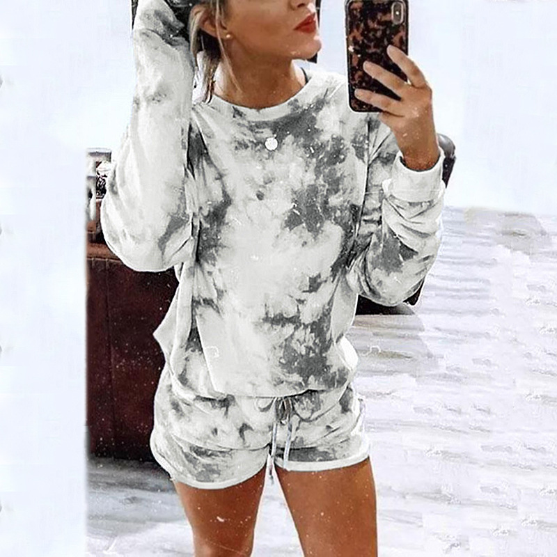 Printed Long Sleeve Round Neck Casual Home Set
