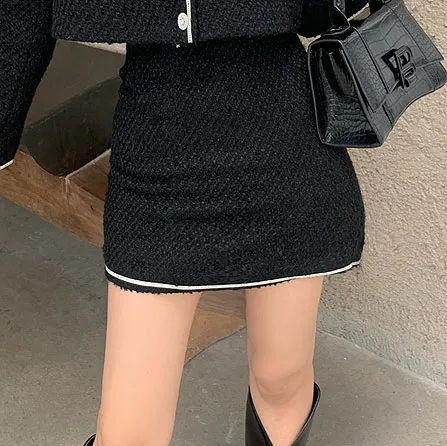 Two piece Short Jacket A line Skirt With Diamonds Black Skirt - Shop at LoveMi