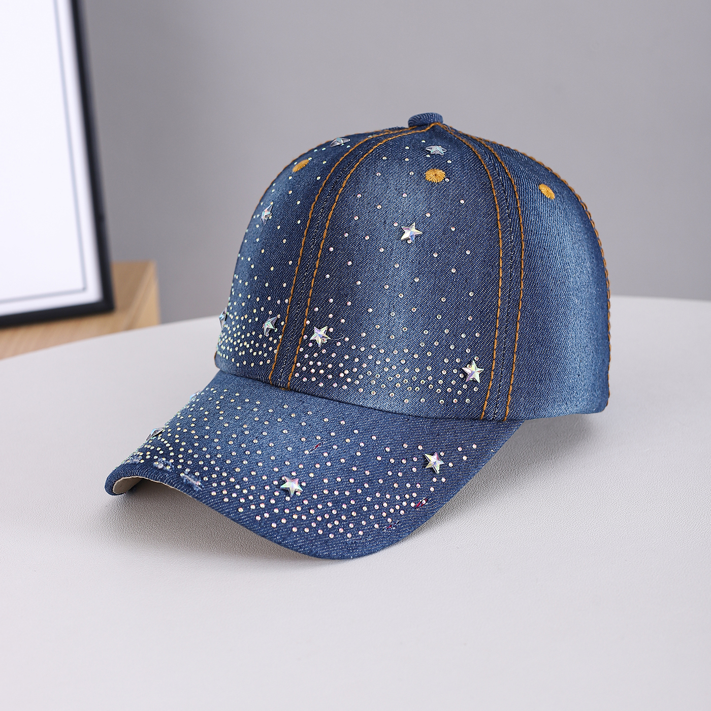 Men's And Women's Three-dimensional Glittering Diamond Mini Stars Distressed Craft Style Retro Streetwear Baseball Cap Suitable For Dates, School Outings